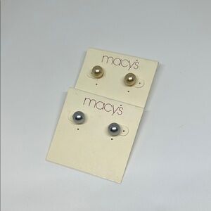 Macy's Gold and Silver Tone Pearl Stud Earrings